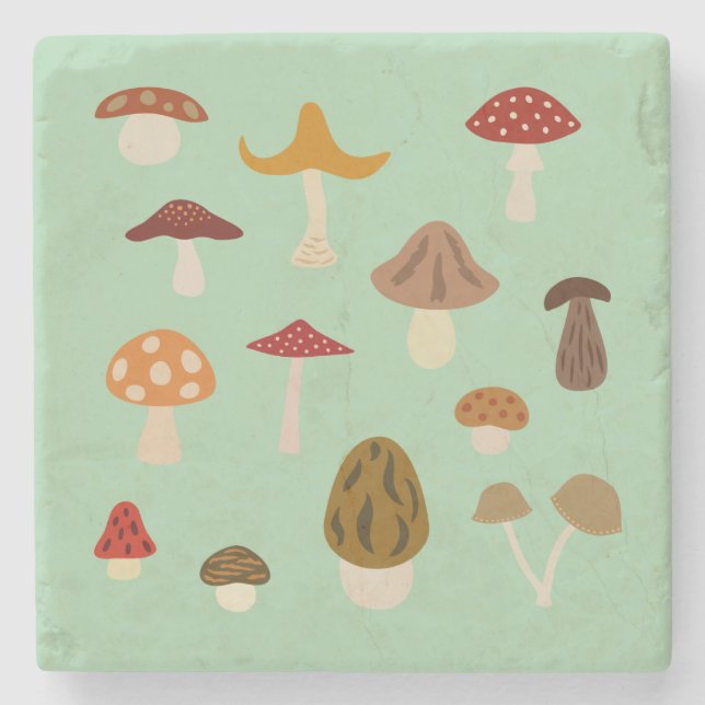 Autumn Mushrooms Stone Coaster (Front)