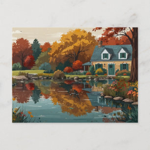 Autumn Nature House Postcard