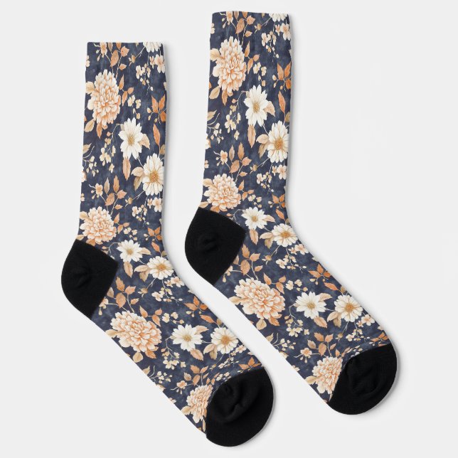 Autumn Navy Cream Floral Socks (Right)
