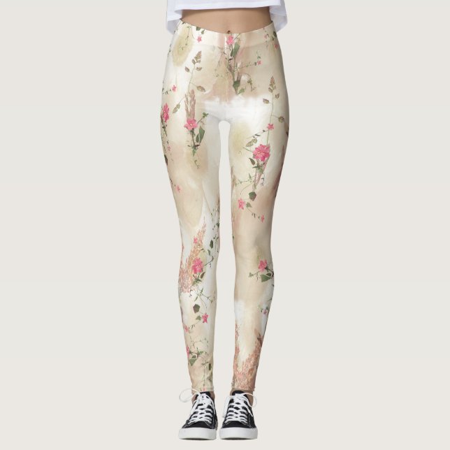 Autumn Neutral-toned Elegant Botanical leggings (Front)