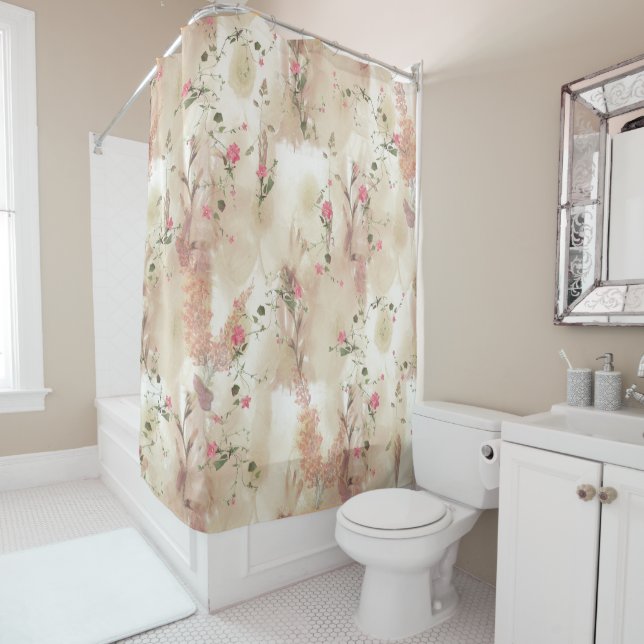 Autumn Neutral-toned Elegant Botanical theme Shower Curtain (In Situ)