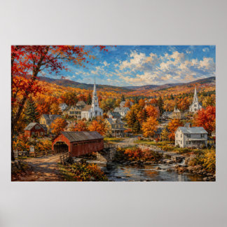 Autumn New England Village Painting Poster