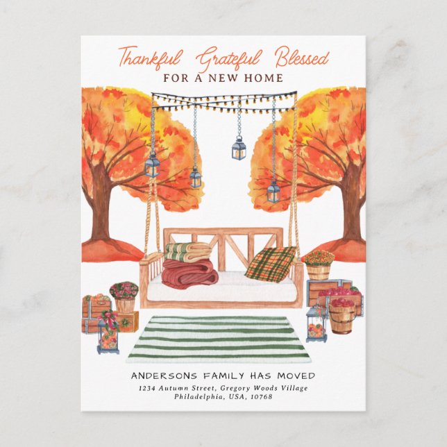 Autumn New Home Modern Cosy Porch Scene Announcement Postcard (Front)