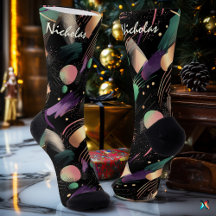 Autumn Night Abstract Socks in Purple and Green