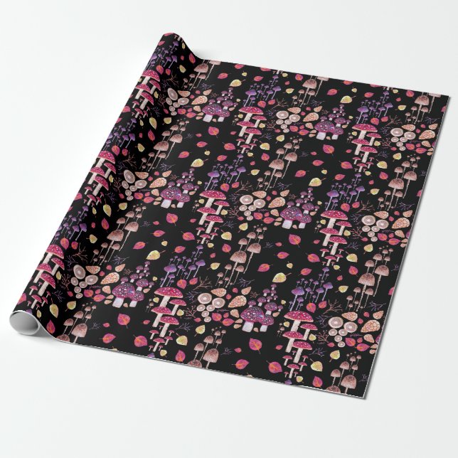 Autumn Night Watercolor Pattern Wrapping Paper (Unrolled)