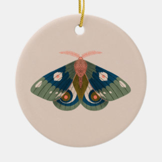 Autumn Nights Green Blue Moth Ceramic Ornament