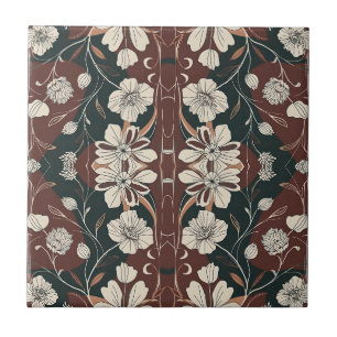 Autumn Noir Blossoms Mirrored Pattern Ceramic Tile