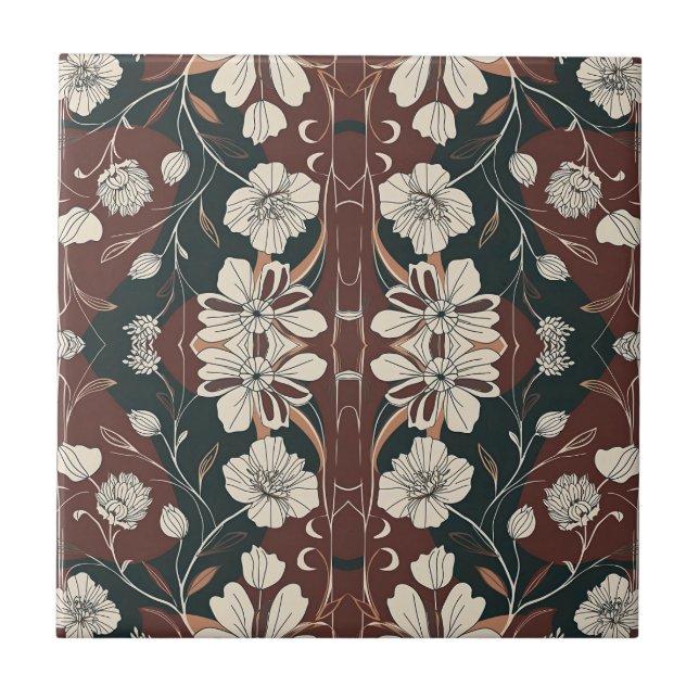 Autumn Noir Blossoms Mirrored Pattern Ceramic Tile (Front)