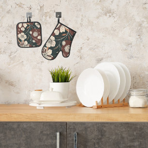 Autumn Noir Blossoms Oven Mitt & Pot Holder Set