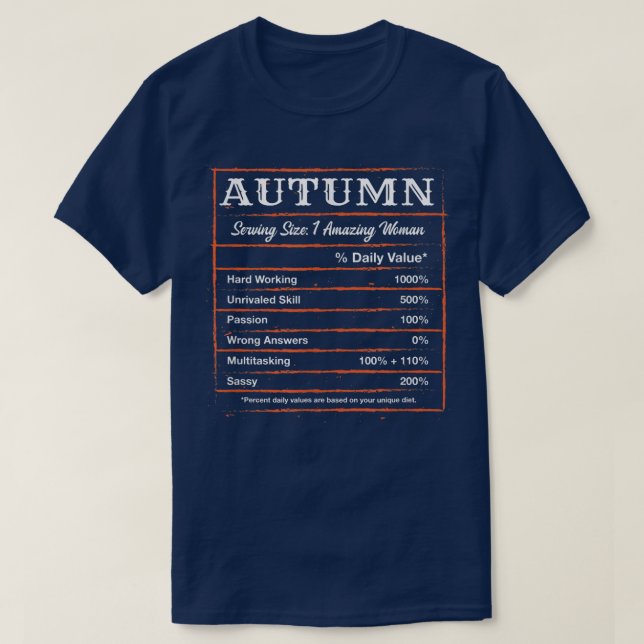 Autumn Nutrition Facts First Name Personalized Nic T-Shirt (Design Front)