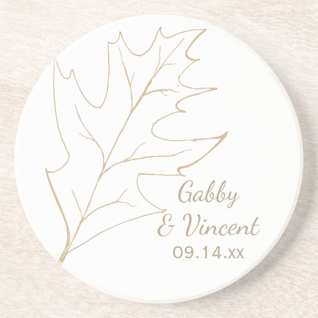 Autumn Oak Leaf Wedding Coaster (Front)