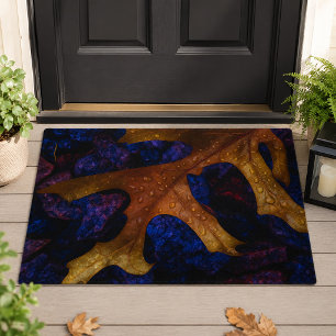 Autumn Oak Leaf with Water Droplets Welcome Doormat