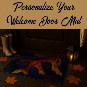Autumn Oak Leaf with Water Droplets Welcome Doormat