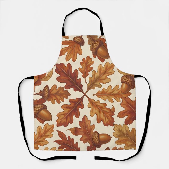 Autumn Oak Leaves Acorns Brown Seamless Fall  Apron (Front)