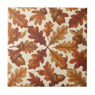 Autumn Oak Leaves Acorns Brown Seamless Fall Ceramic Tile