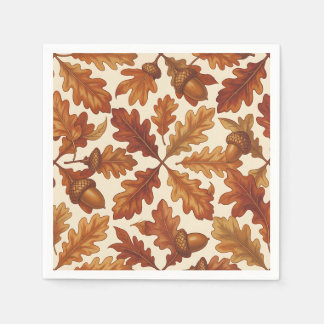 Autumn Oak Leaves Acorns Brown Seamless Fall Napkin