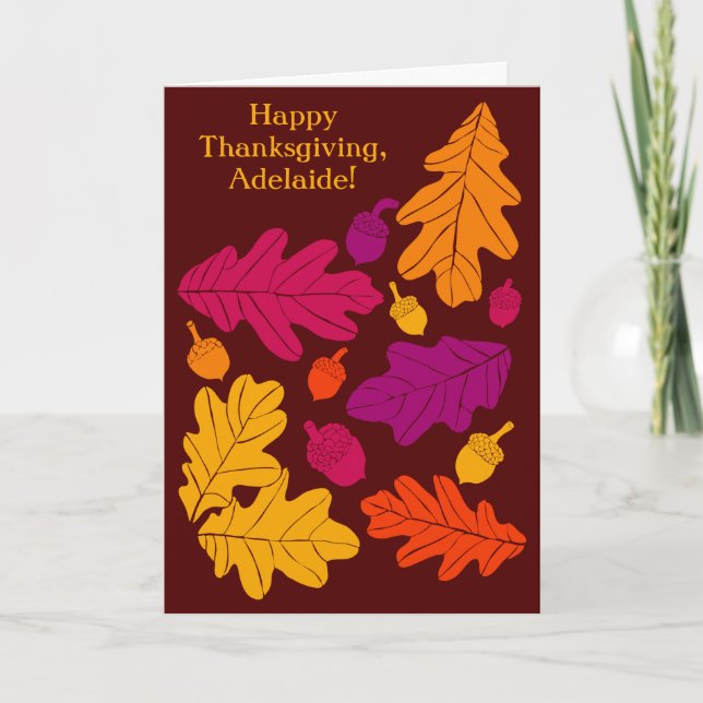 Autumn Oak Leaves and Acorns Custom Message Card (Front)