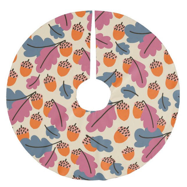 Autumn Oak: Leaves and Acorns Pattern Brushed Polyester Tree Skirt (Front)