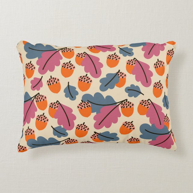 Autumn Oak: Leaves and Acorns Pattern Decorative Cushion (Front)