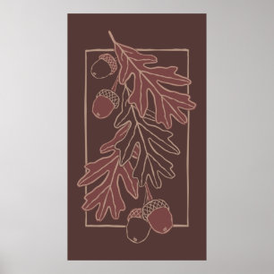 Autumn oak leaves and acorns pattern poster