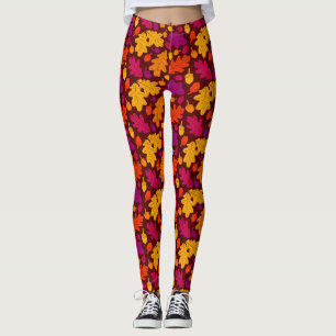 Autumn Oak Leaves and Acorns Patterned Leggings