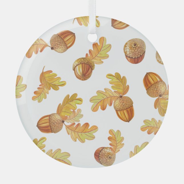 Autumn oak leaves: colourful pattern. glass tree decoration (Front)
