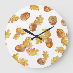 Autumn oak leaves: colourful pattern. large clock
