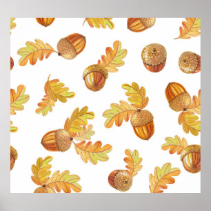 Autumn oak leaves: colourful pattern. poster