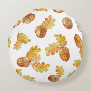Autumn oak leaves: colourful pattern. round cushion