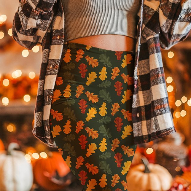 Autumn Oak Leaves Fall Green Leggings (Creator Uploaded)