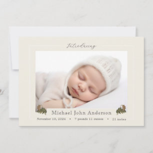 Autumn Oak Leaves Ivory Photo Birth Announcement
