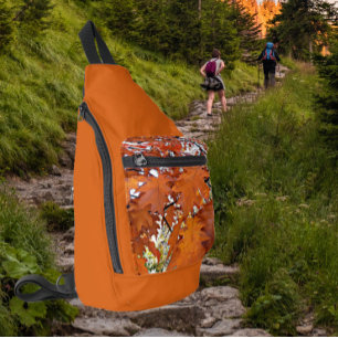Autumn Oak Leaves on Orange Sling Bag