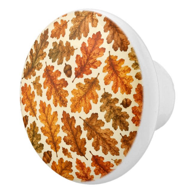 Autumn Oak Leaves Pattern | Cosy Nature Aesthetic Ceramic Knob (Right)