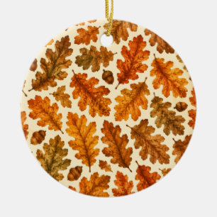 Autumn Oak Leaves Pattern Cosy Nature Aesthetic Ceramic Ornament