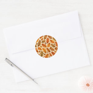 Autumn Oak Leaves Pattern Cosy Nature Aesthetic Classic Round Sticker