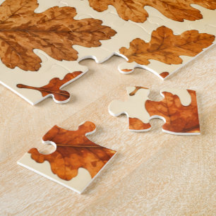 Autumn Oak Leaves Pattern   Cosy Nature Aesthetic Jigsaw Puzzle