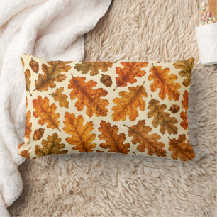 Autumn Oak Leaves Pattern Cosy Nature Aesthetic Lumbar Cushion