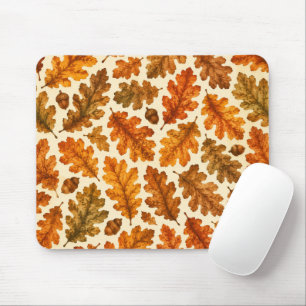 Autumn Oak Leaves Pattern Cosy Nature Aesthetic Mouse Pad