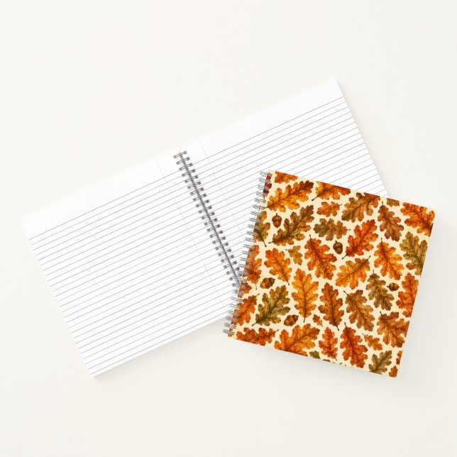Autumn Oak Leaves Pattern | Cosy Nature Aesthetic Notebook (Inside)