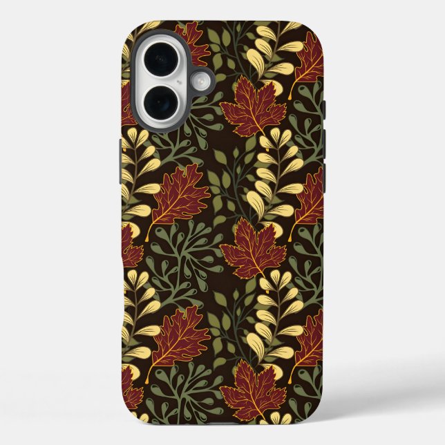 Autumn Oak Leaves Pattern in Maroon and Yellow Case-Mate iPhone Case (Back)
