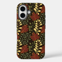 Autumn Oak Leaves Pattern in Maroon and Yellow