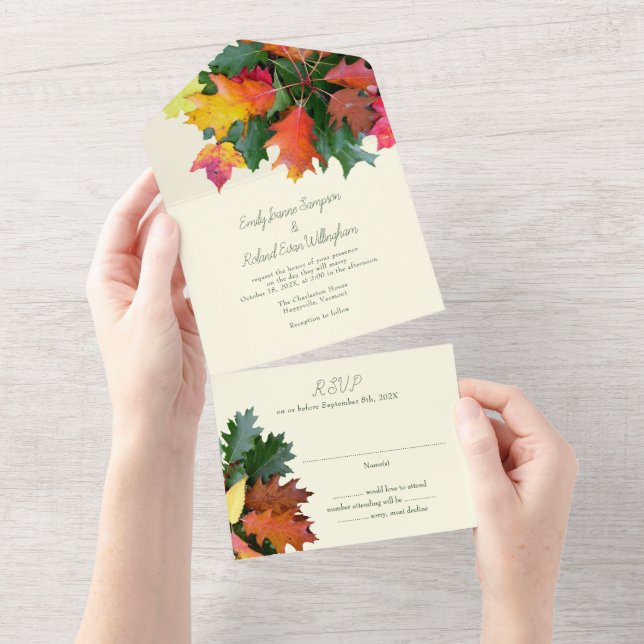 Autumn Oak Leaves Wedding All In One Invitation (Tearaway)