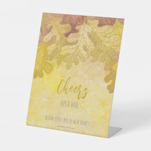 Autumn Oak Leaves Wedding Open Bar Pedestal Sign
