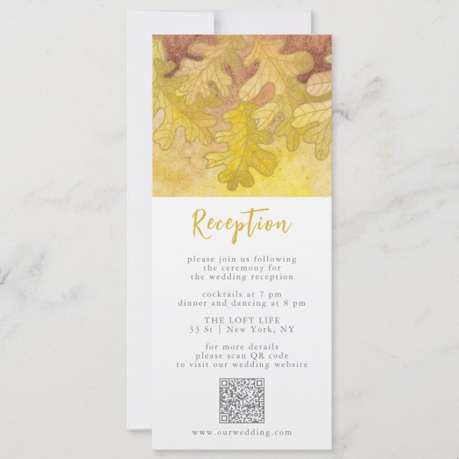 Autumn Oak Leaves Wedding Reception Enclosure Card (Front)