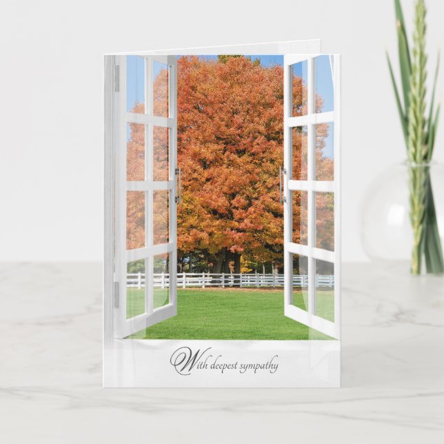 Autumn Oak Tree in window sympathy Card (Front)