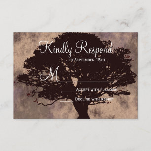 Autumn Oak Tree Silhouette Fall Wedding RSVP Cards