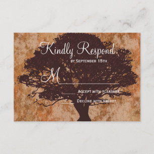 Autumn Oak Tree Silhouette Fall Wedding RSVP Cards