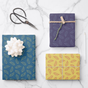 Autumn oak wrapping paper - plum/teal/maize