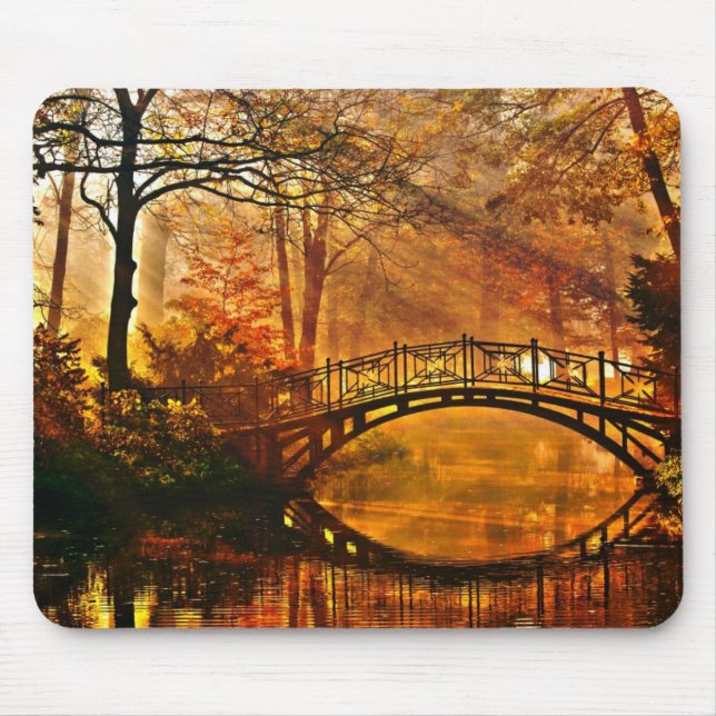 Autumn - Old bridge in autumn misty park Mouse Pad (Front)