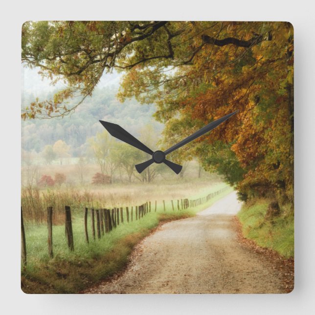 Autumn on a Country Road Square Wall Clock (Front)